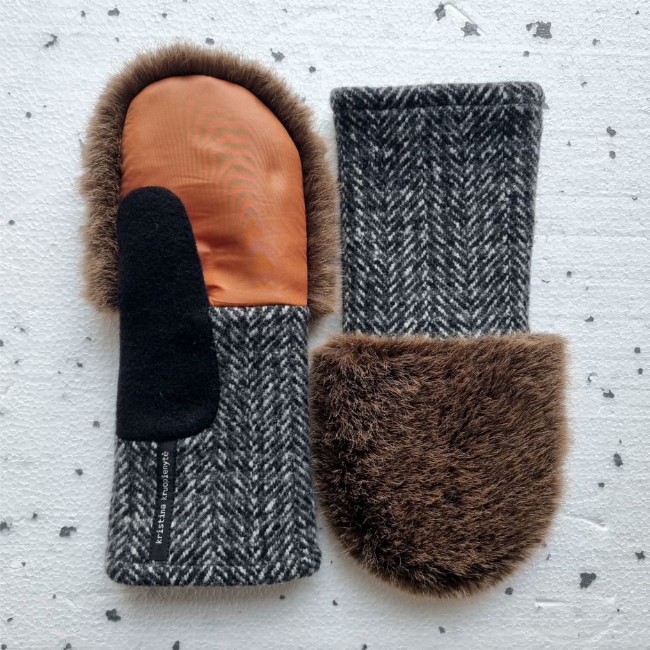 Mittens with faux fur CAMEL / GINGER / GREY MELANGE
