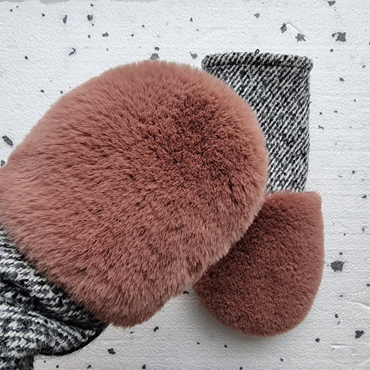 Mittens with faux fur GREY MAUVE PINK