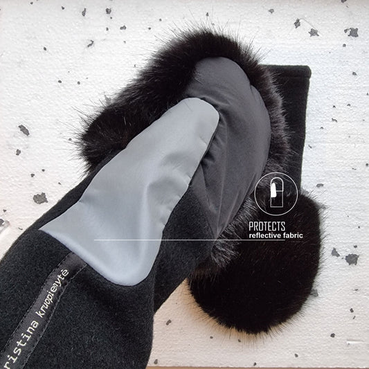Mittens with faux fur BLACK