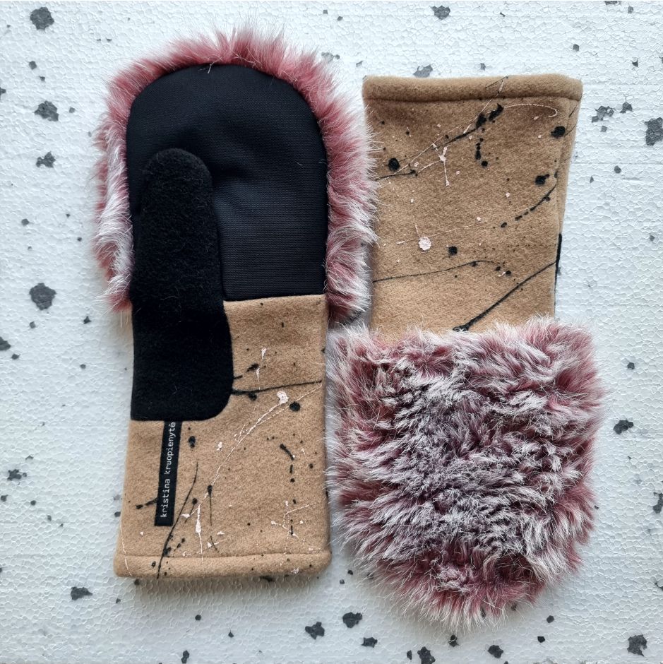 Mittens with faux fur  CAMEL / PINK / BLACK