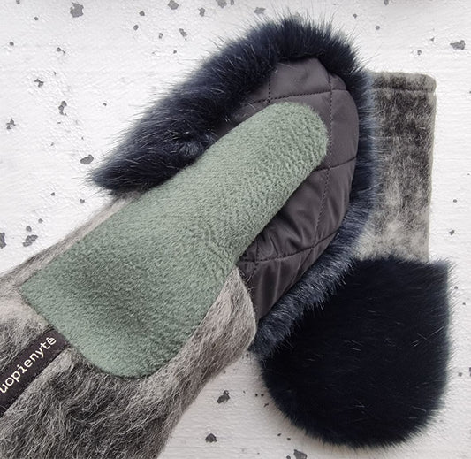 Mittens with faux fur GREY / BLUE