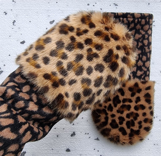 Mittens with faux fur LEOPARD